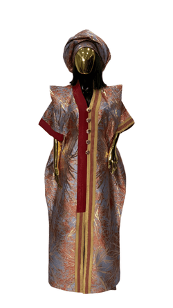 Maroon & Gold African Damask Bubu Boubou African Elegant Event Dress