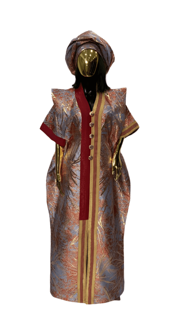 Maroon & Gold African Damask Bubu Boubou African Elegant Event Dress