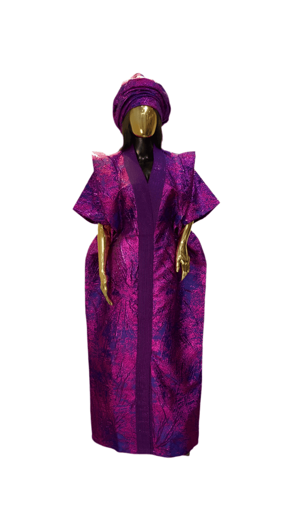 Hot Pink and Purple African Damask Brocade Bubu Boubou Elegant Event Dress