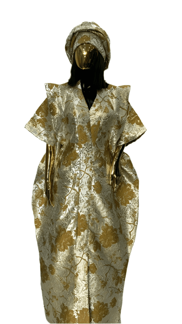 Floral Brown and Beige & Gold African Damask Bubu Boubou African Elegant Event Dress
