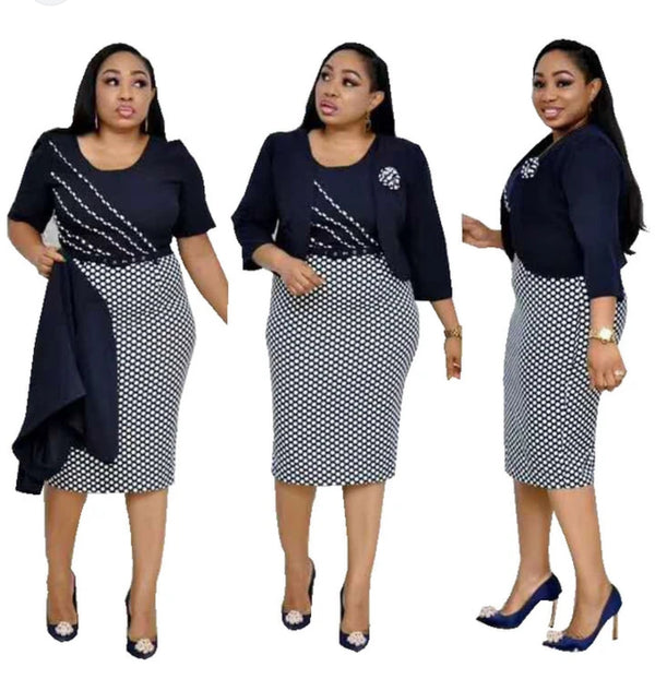 Navy Blue Dotted Formal Wear Turkey Dress