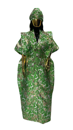 Green Floral African Damask Bubu Boubou Elegant Event Dress