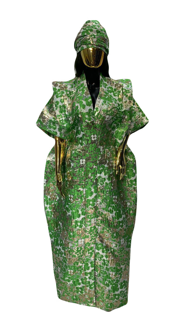 Green Floral African Damask Bubu Boubou Elegant Event Dress