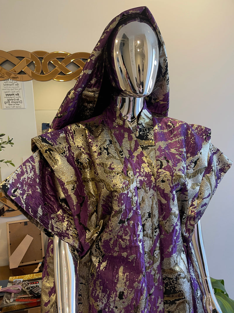 Purple, Silver & Gold African Damask Brocade Bubu Boubou Elegant Event Dress