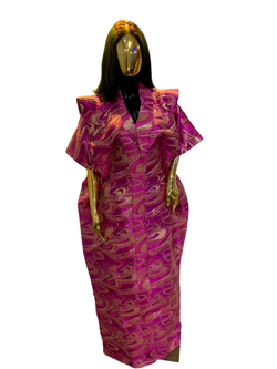 Pink Waves African Damask Bubu Boubou Elegant Event Dress