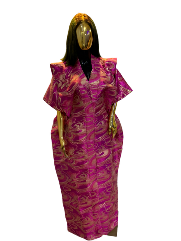 Pink Waves African Damask Bubu Boubou Elegant Event Dress