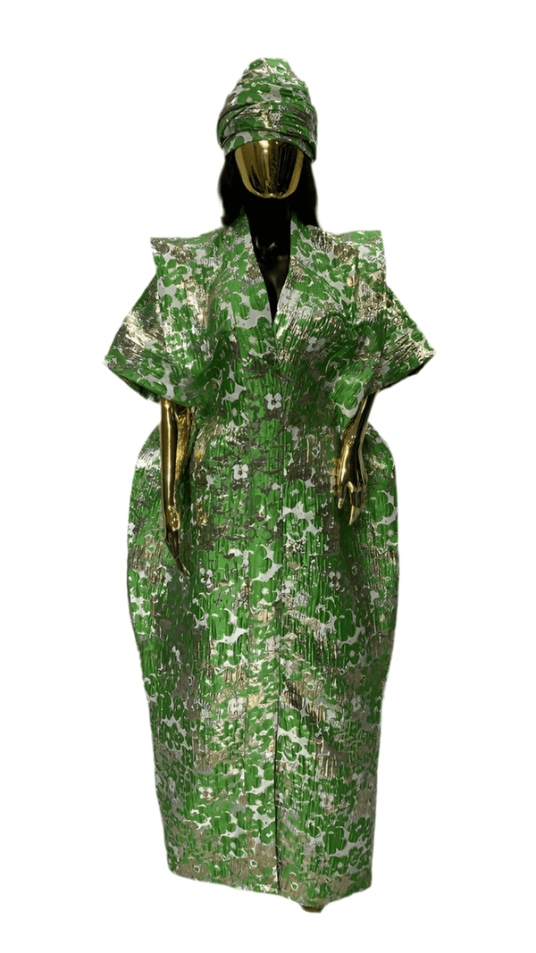 Green Floral African Damask Bubu Boubou Elegant Event Dress