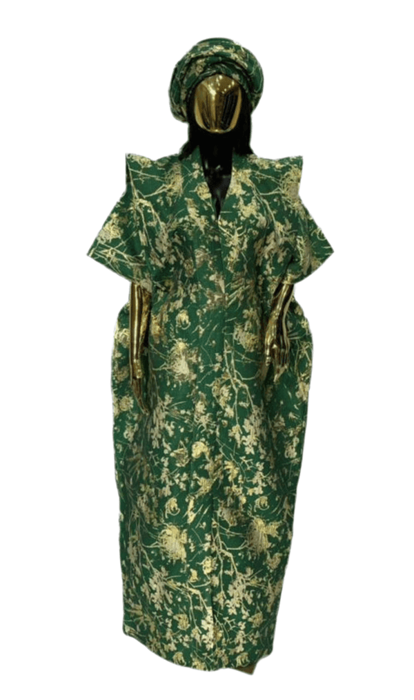 Floral Green & Gold African Damask Bubu Boubou African Elegant Event Dress