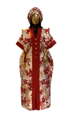 Red Floral and Gold African Arewa Damask Bubu Boubou Elegant Event Dress