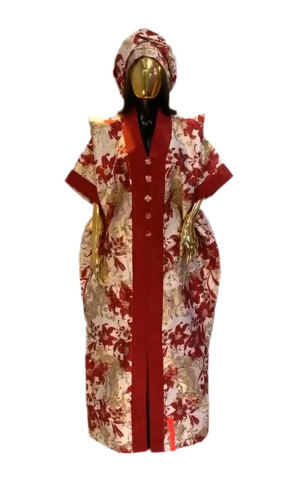 Red Floral and Gold African Arewa Damask Bubu Boubou Elegant Event Dress