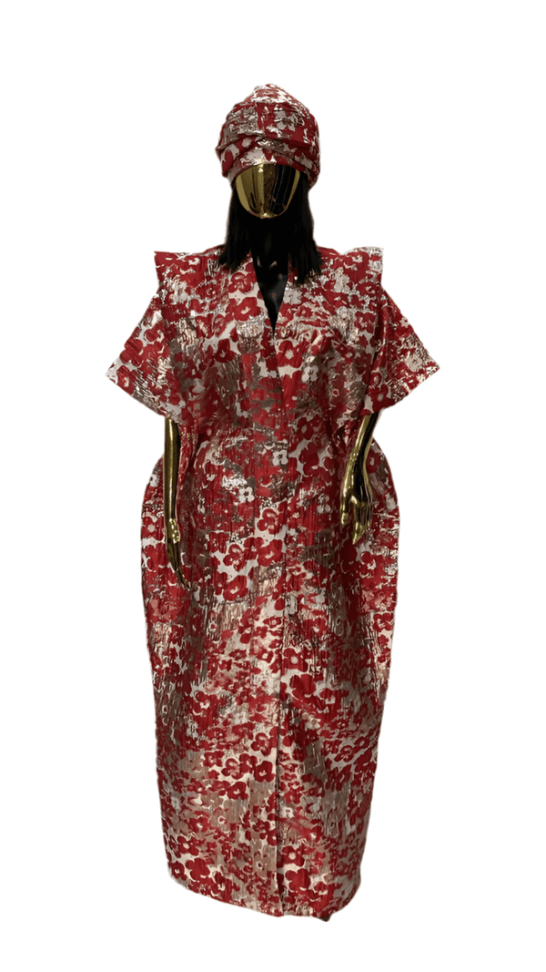 Red Floral and Gold African Arewa Damask Bubu Boubou Elegant Event Dress