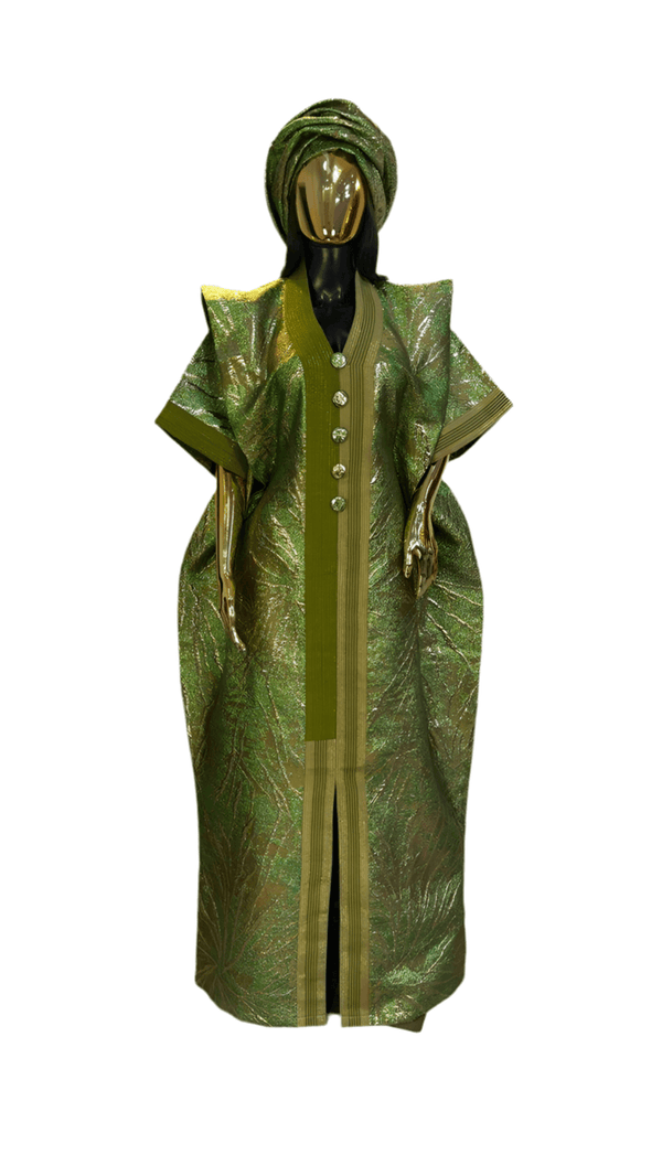 Green & Gold African Damask Bubu Boubou African Elegant Event Dress