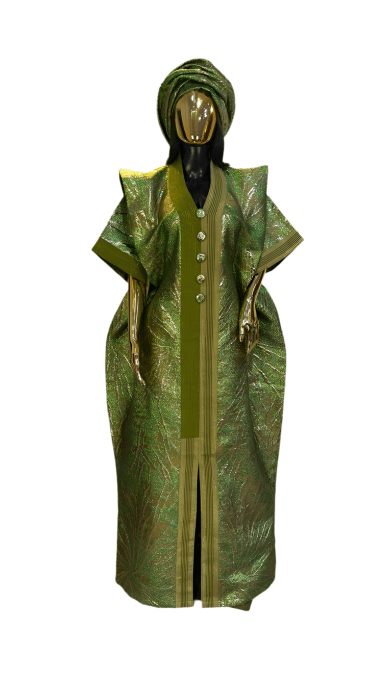 Green & Gold African Damask Bubu Boubou African Elegant Event Dress
