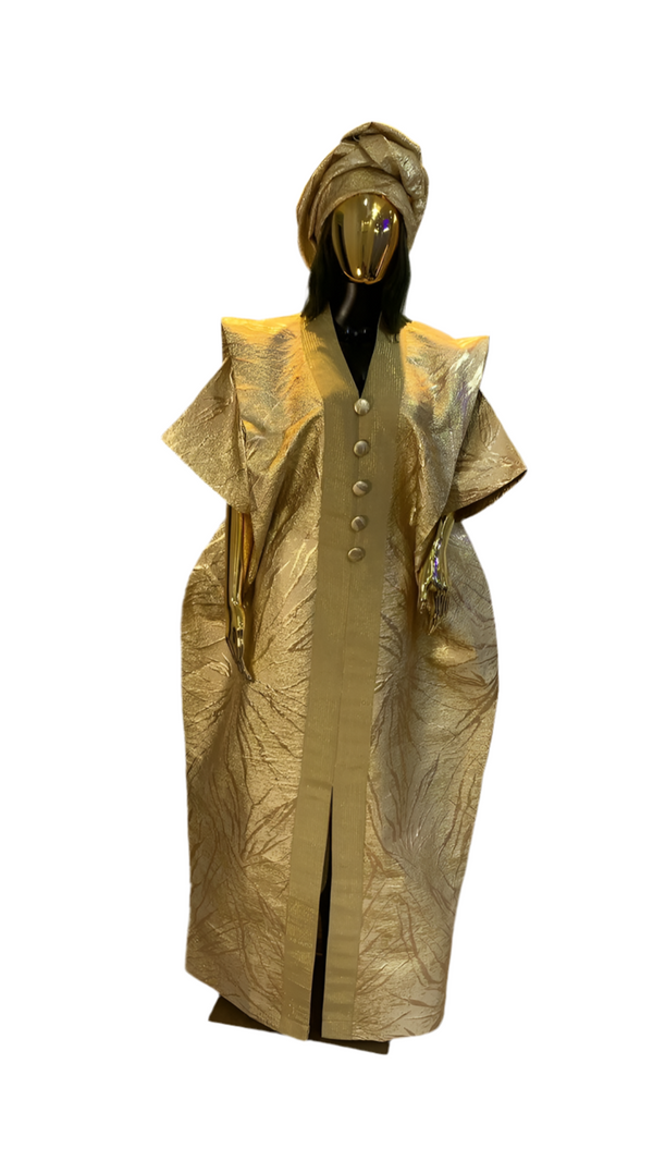 Gold African Damask Brocade  Bubu Boubou Elegant Event Dress