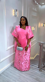 Elegant Pink Majestic Brocade Kaftan Gown