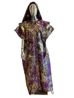 Purple, Silver & Gold African Damask Brocade Bubu Boubou Elegant Event Dress