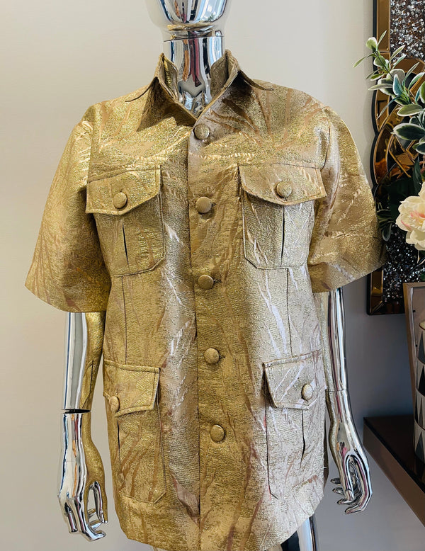 Umunde Gold African Damask Kaunda Safari Men’s Shirt