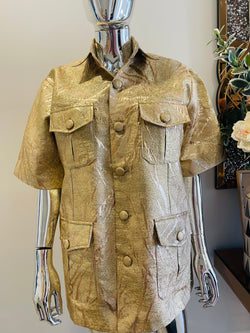 Umunde Gold African Damask Kaunda Safari Men’s Shirt