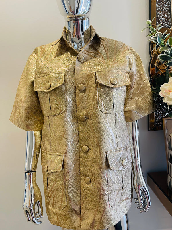 Umunde Gold African Damask Kaunda Safari Men’s Shirt