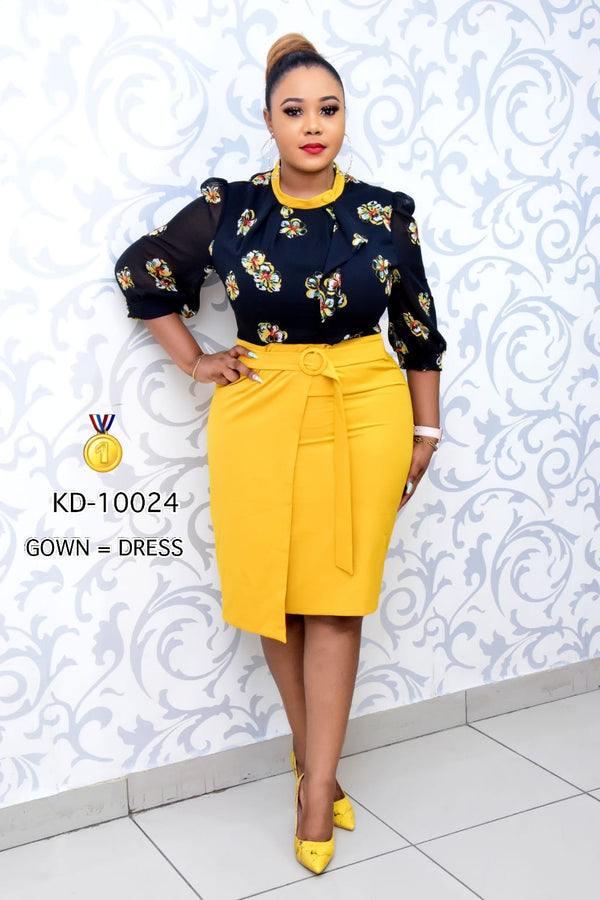 Mustard & Floral Formal Turkey Dress