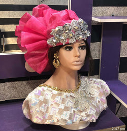 Pink &white Damask Fabric ready to wear Zara Cap