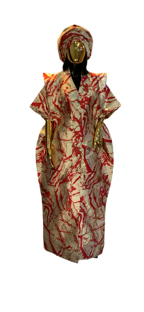 Red and Gold African Arewa Damask Bubu Boubou Elegant Event Dress