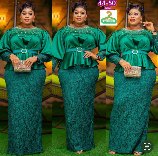 Dark Green Fancy Top & Long Pencil Skirt Elegant for Special Event Ceremony Gala
