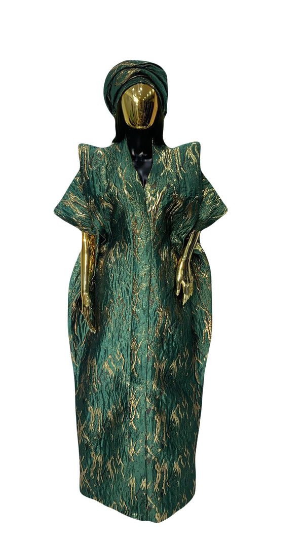 Royal Green and Gold African Damask Bubu Boubou Elegant Event Dress