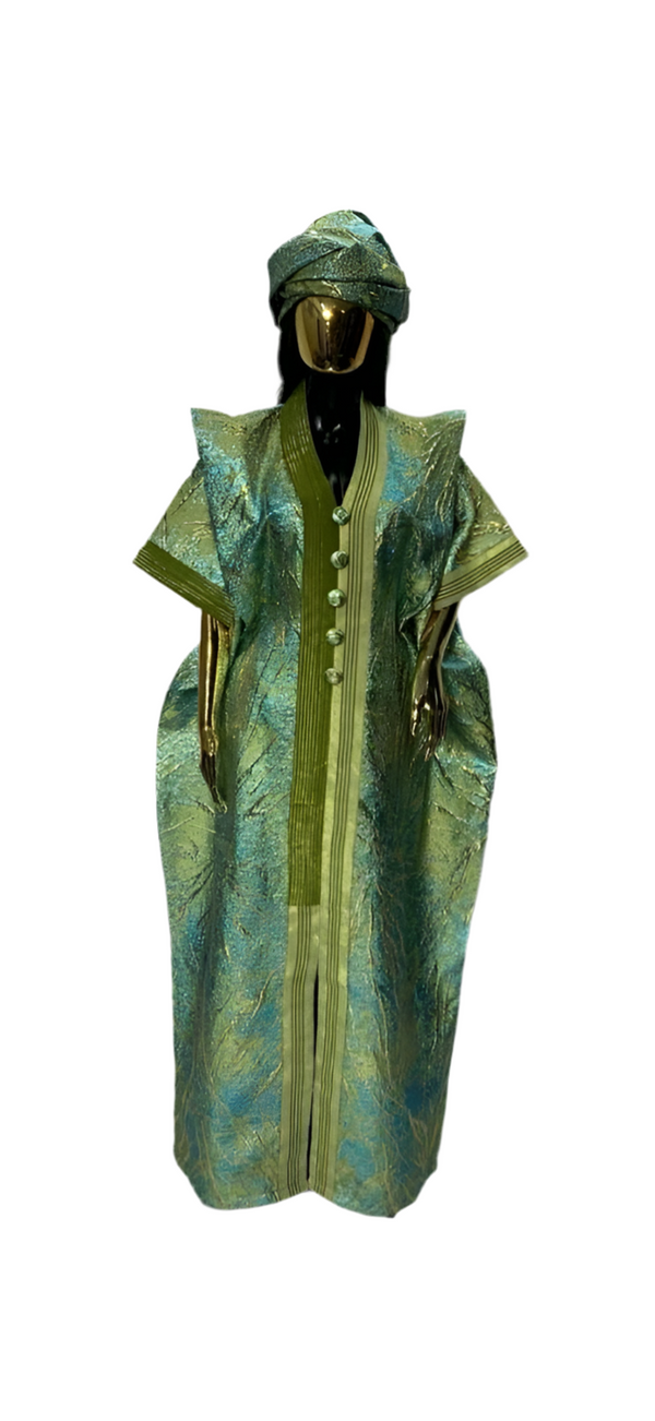 Lime Green & Gold African Damask Bubu Boubou African Elegant Event Dress