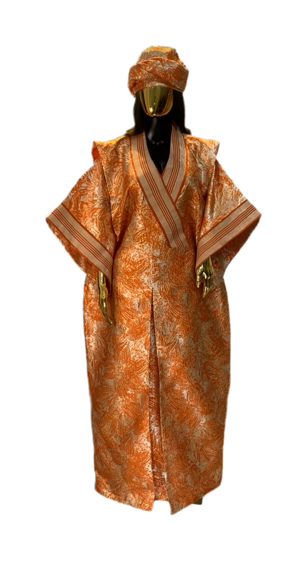 Orange Floral African Damask Bubu Boubou Elegant Event Dress