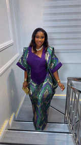 Luxury Purple African Kaftan Dress for Women | Elegant Fringe Maxi Gown | Traditional Party & Wedding Outfit