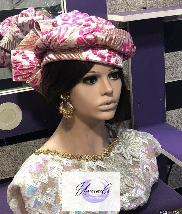 Pink &white Damask Fabric ready to wear Zara Cap
