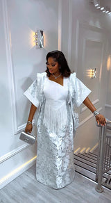 Luxury White African Kaftan Dress for Women | Elegant Fringe Maxi Gown | Wedding & Party Traditional Outfit