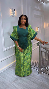 Luxury Green African Kaftan Dress for Women | Elegant Fringe Maxi Gown | Traditional Wedding & Party Outfit