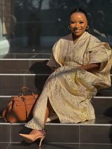 Elegant Gold Textured Kaftan Dress – Luxurious Comfort for Formal & Casual Wear