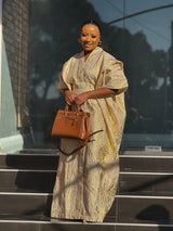 Elegant Gold Textured Kaftan Dress – Luxurious Comfort for Formal & Casual Wear