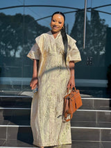 Elegant Gold Textured Kaftan Dress – Luxurious Comfort for Formal & Casual Wear