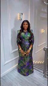 Luxury African Brocade Maxi Dress for Women | Elegant Traditional Evening Gown | Wedding & Party Outfit